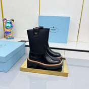 PRADA 25S HIGH MARTIN BOOTS 50MM IN BLACK GLOSSY CALFSKIN