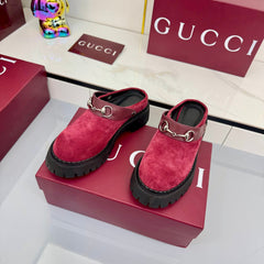 GG PLATFORM MULES 25S IN RED SUEDE