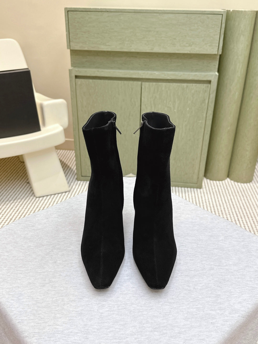 YSL 25S HEELED ANKLE BOOTS 75 MM IN BLACK SUEDE