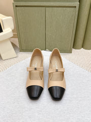 CHANEL 25S MARY JANE SHOES IN BEIGE SHEEPSKIN MIX BLACK GLOSSY WITH BOW