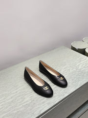 CHANEL 25S BALLET FLATS IN BLACK CALFSKIN GOLD HARDWARE