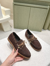CELINE 26S LACE-UP LOAFERS IN DARK BROWN SUEDE