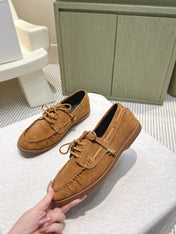 CELINE 26S LACE-UP LOAFERS IN BROWN SUEDE
