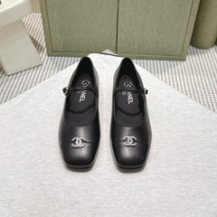 CHANEL 25S MARY JANE FLATS IN BLACK CALFSKIN SILVER HARDWARE