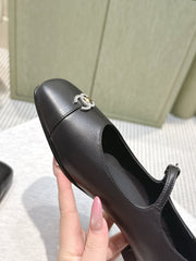 CHANEL 25S MARY JANE FLATS IN BLACK CALFSKIN SILVER HARDWARE