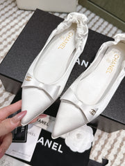 CHANEL 25S MARY JANE BALLET FLATS IN WHITE SILK SATIN
