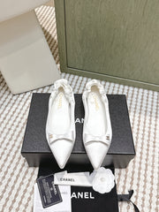 CHANEL 25S MARY JANE BALLET FLATS IN WHITE SILK SATIN