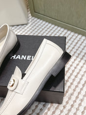 CHANEL 25S GODDESS FLAT LOAFERS IN WHITE CALFSKIN GOLD HARDWARE