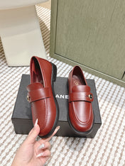 CHANEL 25S GODDESS FLAT LOAFERS IN DARK RED CALFSKIN GOLD HARDWARE