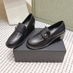 CHANEL 25S GODDESS MOCCASIN LOAFERS 65MM IN BLACK CALFSKIN GOLD HARDWARE