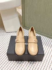 CHANEL 25S GODDESS MOCCASIN LOAFERS 65MM IN WARM BEIGE CALFSKIN GOLD HARDWARE