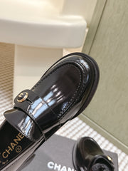 CHANEL 25S GODDESS MOCCASIN LOAFERS 65MM IN BLACK GLOSSY CALFSKIN GOLD HARDWARE