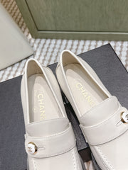 CHANEL 25S GODDESS MOCCASIN LOAFERS 65MM IN WHITE CALFSKIN GOLD HARDWARE