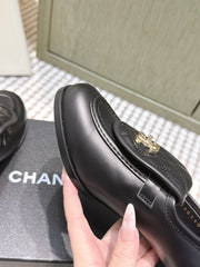 CHANEL 25S LOAFERS MOCCASIN 65MM IN BLACK CALFSKIN GOLD HARDWARE