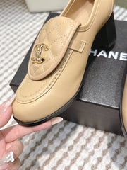 CHANEL 25S LOAFERS MOCCASIN 65MM IN WARM BEIGE CALFSKIN GOLD HARDWARE