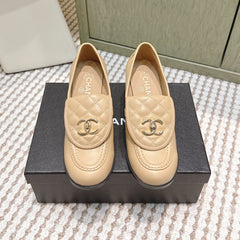CHANEL 25S LOAFERS MOCCASIN 65MM IN WARM BEIGE CALFSKIN GOLD HARDWARE