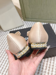 CHANEL 25S MARY JANE BALLET FLATS IN BEIGE SILK WITH BOW