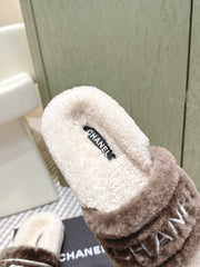 CHANEL 25S FLUFFY SLIDERS IN BEIGE AND BROWN