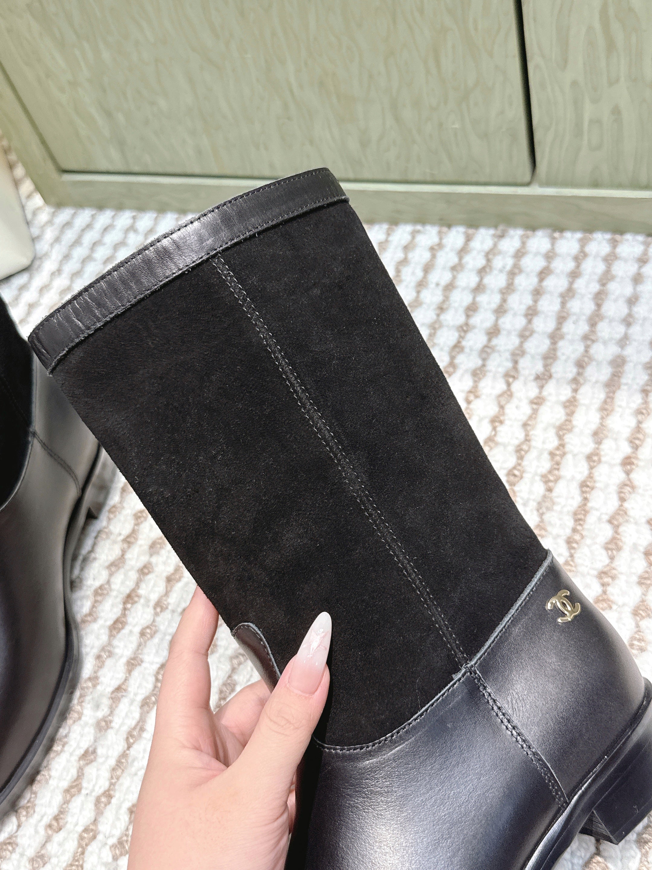 CHANEL 25S MID-CALF BOOTS IN BLACK SUEDE MIX CALFSKIN