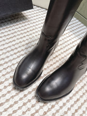 CHANEL 25S KNEE-HIGH BOOTS IN BLACK CALFSKIN