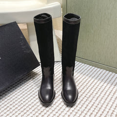 CHANEL 25S KNEE-HIGH BOOTS IN BLACK SUEDE AND CALFSKIN
