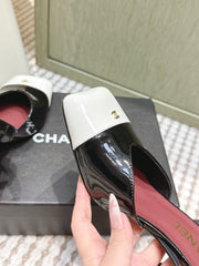 CHANEL 25S HIGH-HEELED SQUARE-TOE SLINGBACK 90MM IN BLACK AND WHITE CALFSKIN