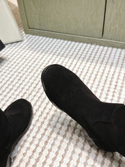 CHANEL 25S KNEE-HIGH BOOTS IN BLACK SUEDE GOLD HARDWARE