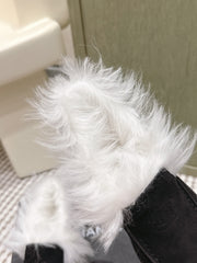 CHANEL 25S LOAFERS MOCCASIN IN BLACK SUEDE WITH WHITE MINK FUR LINING