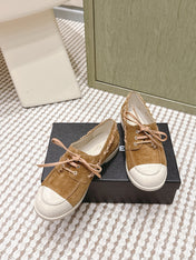 CHANEL 25S MOCCASINS IN BROWN AND LIGHT GREY SUEDE