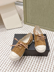 CHANEL 25S MOCCASINS IN BROWN AND LIGHT GREY SUEDE