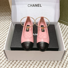 CHANEL 25S BALLERINA SHOES IN PINK AND BLACK CALFSKIN GOLD HARDWARE
