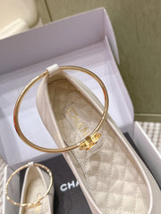 CHANEL 25S BALLERINA SHOES IN WHITE AND BLACK CALFSKIN GOLD HARDWARE