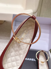 CHANEL 25S BALLERINA SHOES IN MAROON RED AND BLACK CALFSKIN GOLD HARDWARE