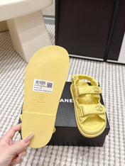 CHANEL 26S QUILTED DAD SANDALS IN YELLOW CALFSKIN