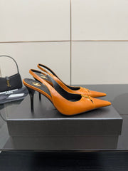 YSL 25S SLINGBACK HIGH HEELS 90 MM IN DARK ORANGE LAMBSKIN WITH GOLD HARDWARE STYLE 13