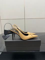 YSL 25S SLINGBACK HIGH HEELS 90 MM IN DARK BEIGE LAMBSKIN WITH GOLD HARDWARE STYLE 5