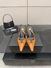 YSL 25S SLINGBACK HIGH HEELS 90 MM IN DARK ORANGE LAMBSKIN WITH GOLD HARDWARE STYLE 4