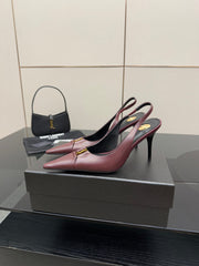 YSL 25S SLINGBACK HIGH HEELS 90 MM IN DARK RED LAMBSKIN WITH GOLD HARDWARE STYLE 2