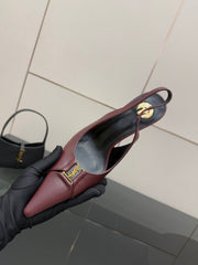 YSL 25S SLINGBACK HIGH HEELS 90 MM IN DARK RED LAMBSKIN WITH GOLD HARDWARE STYLE 2