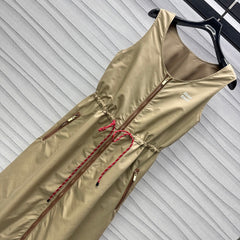 Miu Sleeveless Technical Nylon Beige Dress