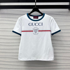 GG White Blue Cotton Jersey T-shirt With Print