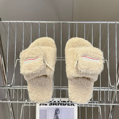 BALENCIAGA 25S SLIPPERS IN BEIGE FAUX SHEARLING