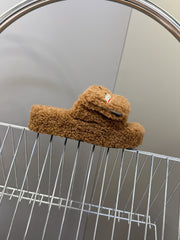 BALENCIAGA 25S SLIPPERS IN BROWN  FAUX SHEARLING