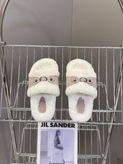 BALENCIAGA 25S SLIPPERS IN DUSTY PINK GRAY SUEDE AND WHITE WOOL