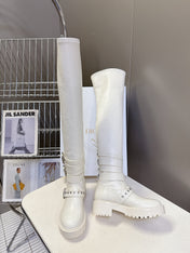 DIOR D-FIGHT BOOT 25S IN WHITE CALFSKIN WITH SILVER HARDWARE