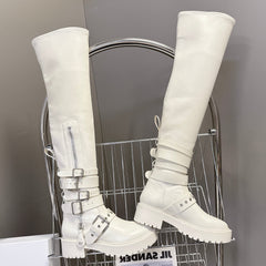 DIOR D-FIGHT BOOT 25S IN WHITE CALFSKIN WITH SILVER HARDWARE
