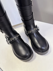 DIOR D-FIGHT BOOT 25S IN BLACK CALFSKIN WITH SILVER HARDWARE