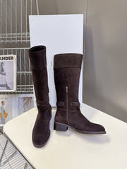 DIOR 25S BROWN HIGH BOOTS IN DARK BROWN SUEDE