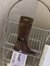 DIOR 25S BROWN HIGH BOOTS IN DARK BROWN SUEDE