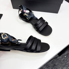 CC SANDAL 25S IN BLACK LAMBSKIN WITH SILK BOW